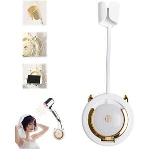 360 Degree Rotating Wall Hair Dryer Free Blow Adjustable Holder Hands-Free White